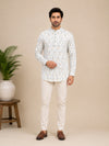 White Cotton Printed Short Kurta