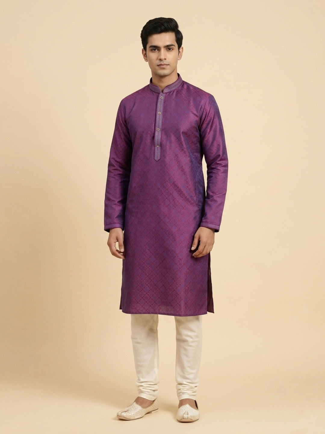 Purple  Art Silk Jaquard Kurta Set Festive Wear