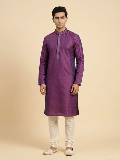 Purple  Art Silk Jaquard Kurta Set Festive Wear