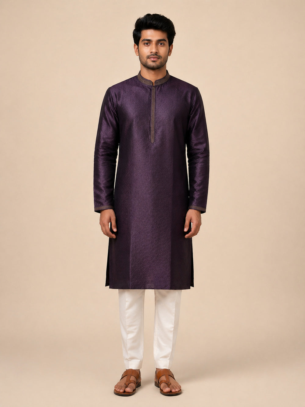 Wine Art Silk Jaquard Kurta Set Festive Wear