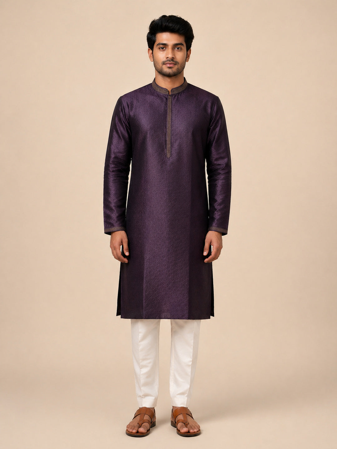 Wine Art Silk Jaquard Kurta Set Festive Wear