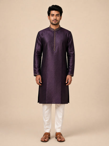Wine Art Silk Jaquard Kurta Set Festive Wear