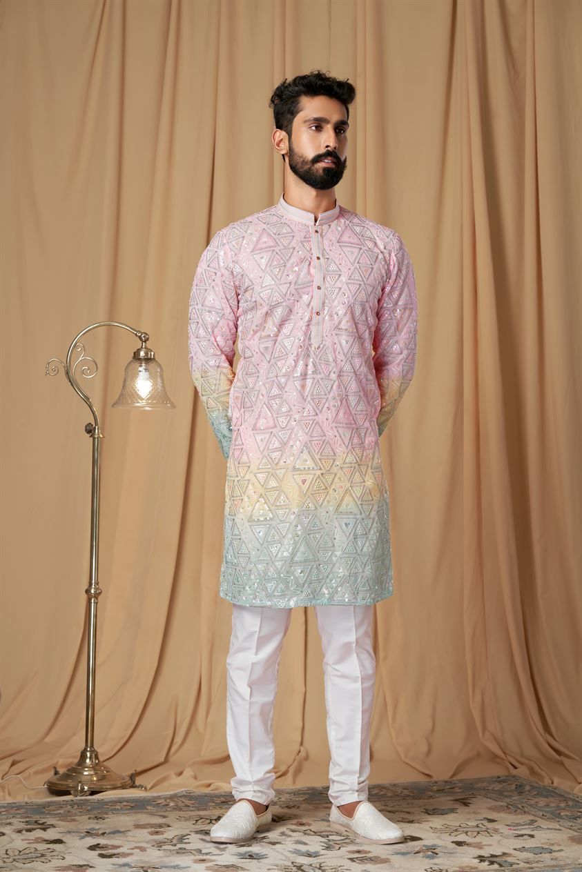 Pink Georgette Sequence and Embroidered Kurta Pyjama