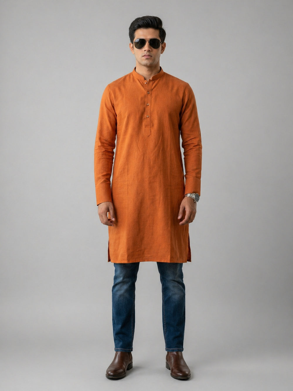 Mustard Art Silk Plain Long Kurta for Casual Wear