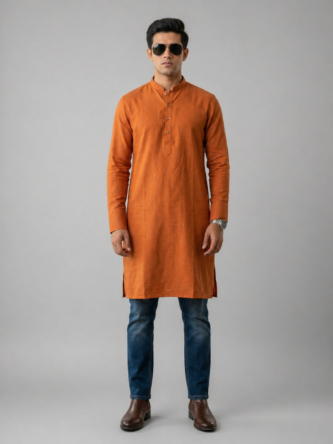 Mustard Art Silk Plain Long Kurta for Casual Wear