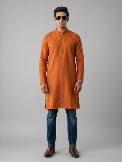 Mustard Art Silk Plain Long Kurta for Casual Wear