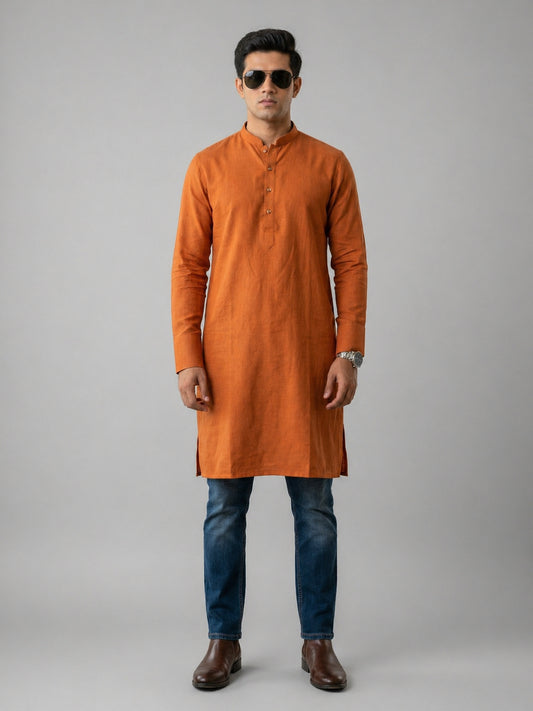 Mustard Art Silk Plain Long Kurta for Casual Wear
