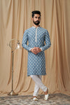 Air Force Blue Muslin Allover Embroidered Kurta Pyjama