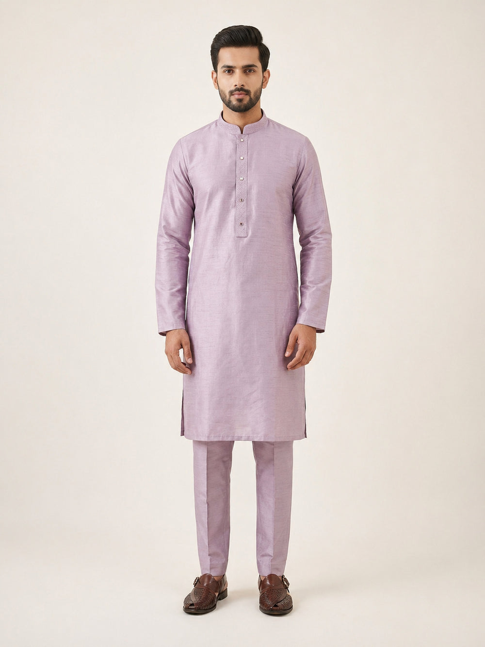 Lavender Art Silk Plain Kurta Set Festive Wear
