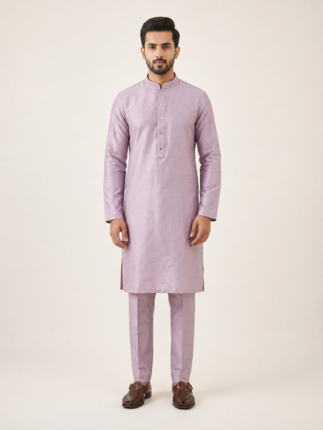 Lavender Art Silk Plain Kurta Set Festive Wear