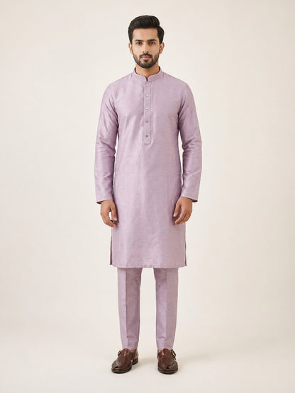 Lavender Art Silk Plain Kurta Set Festive Wear