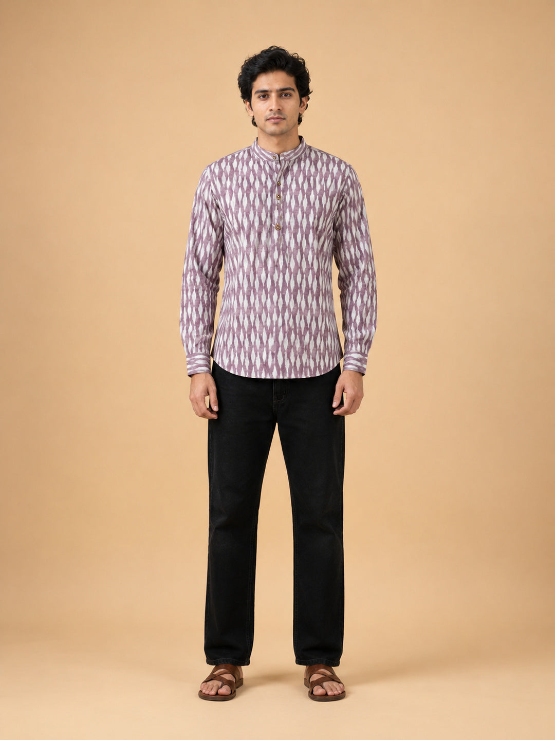 Lavender Linen Printed Short Kurta