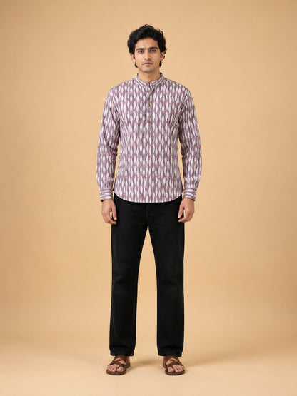 Lavender Linen Printed Short Kurta