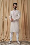 Beige Tusser Embroidered Kurta Pyjama