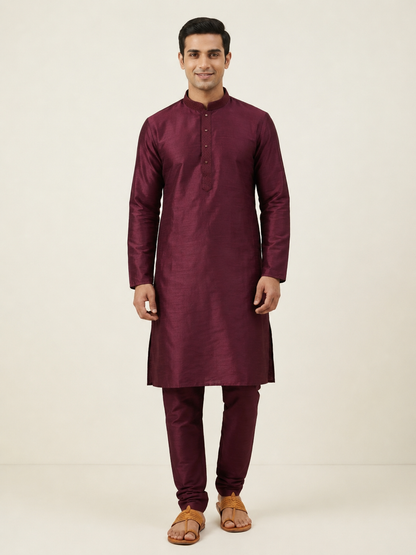 Wine Art Silk Plain Kurta Set Festive Wear