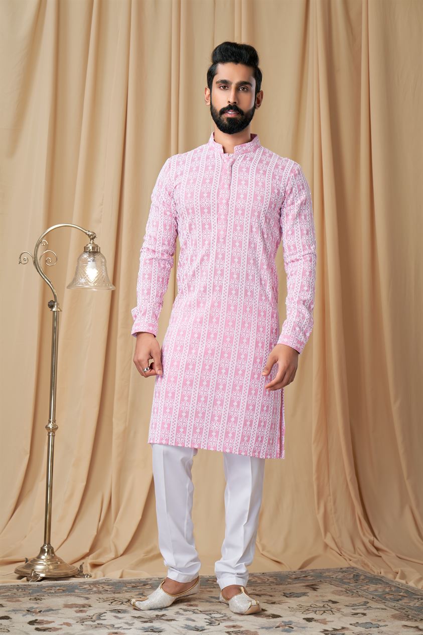 Pink Georgette Embroidered Kurta Pyjama