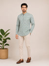 Moss Green Cotton Printed Short Kurta