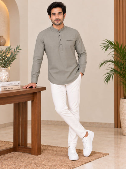 Sand Plain Textured Short Kurta