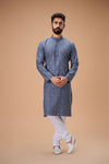 Gray Pure Cotton Self Jaquard Kurta Pyjama