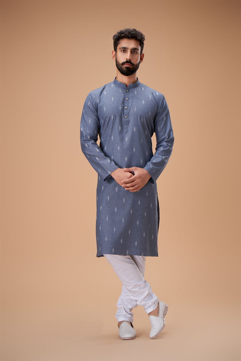 Gray Pure Cotton Self Jaquard Kurta Pyjama