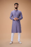 Purple Pure Cotton Self Jaquard Kurta Pyjama