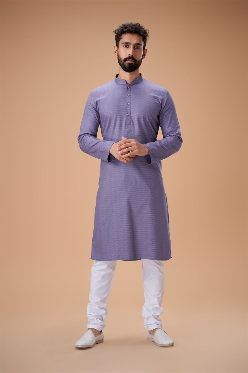 Purple Pure Cotton Self Jaquard Kurta Pyjama