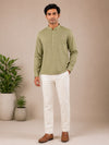 Olive Green Plain Cotton Short Kurta