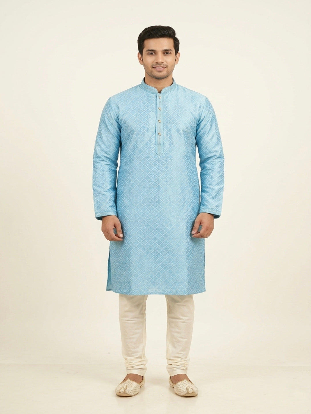 Sky Blue  Art Silk Jaquard Kurta Set Festive Wear