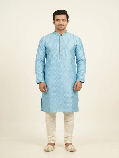 Sky Blue  Art Silk Jaquard Kurta Set Festive Wear