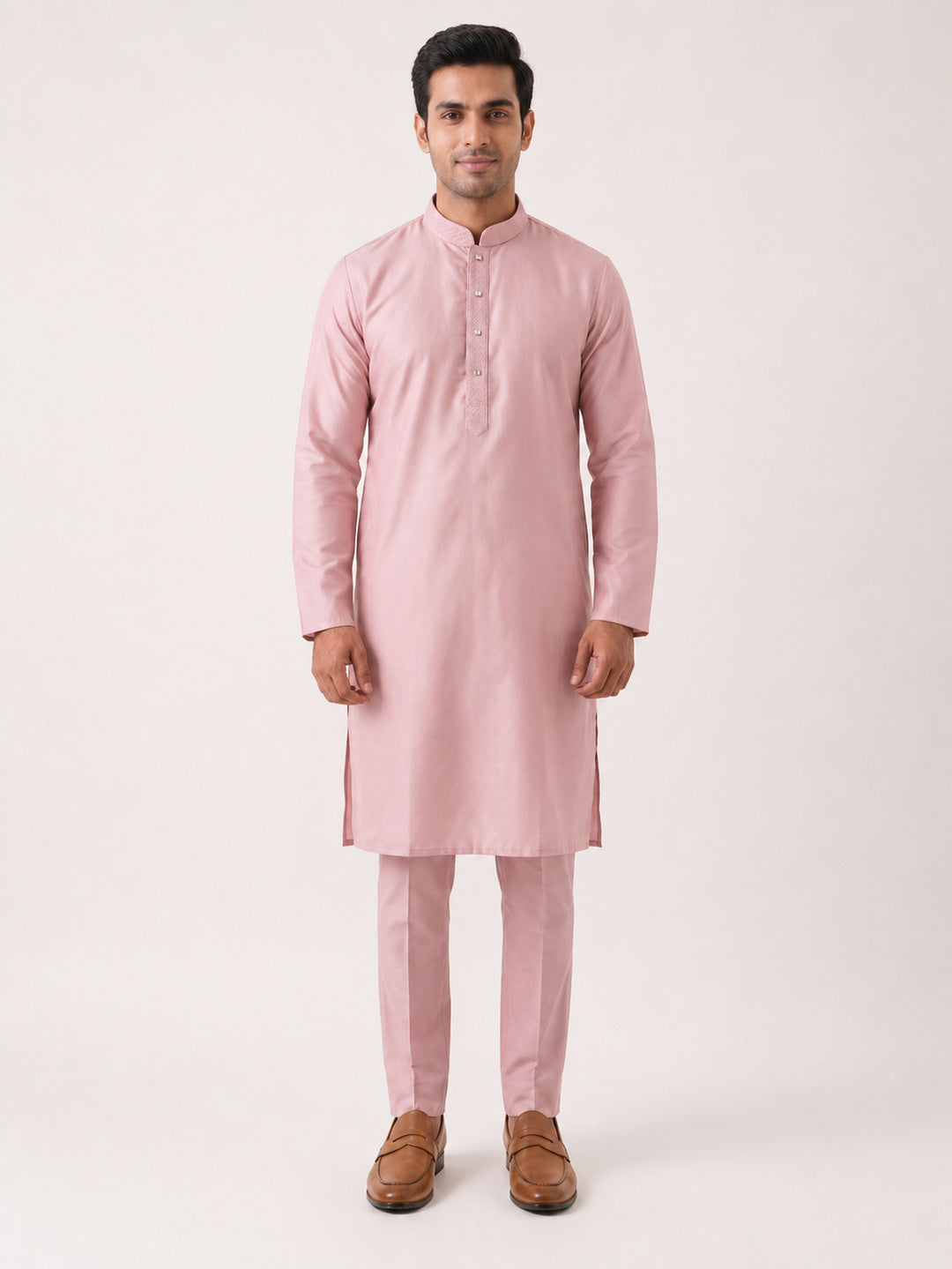 Onion Pink Art Silk Plain Kurta Set Festive Wear