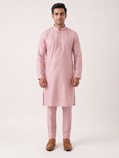 Onion Pink Art Silk Plain Kurta Set Festive Wear