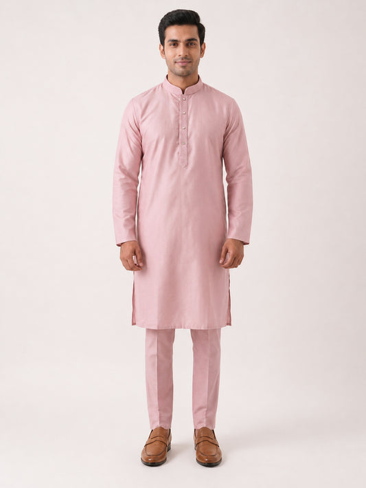 Onion Pink Art Silk Plain Kurta Set Festive Wear