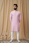 Onion Pink Muslin Allover Embroidered Kurta Pyjama