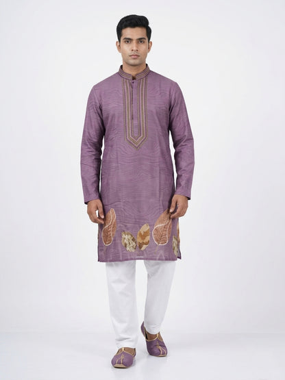 Purple  Art Silk  Foil Printed Kurta Set Festive Wear