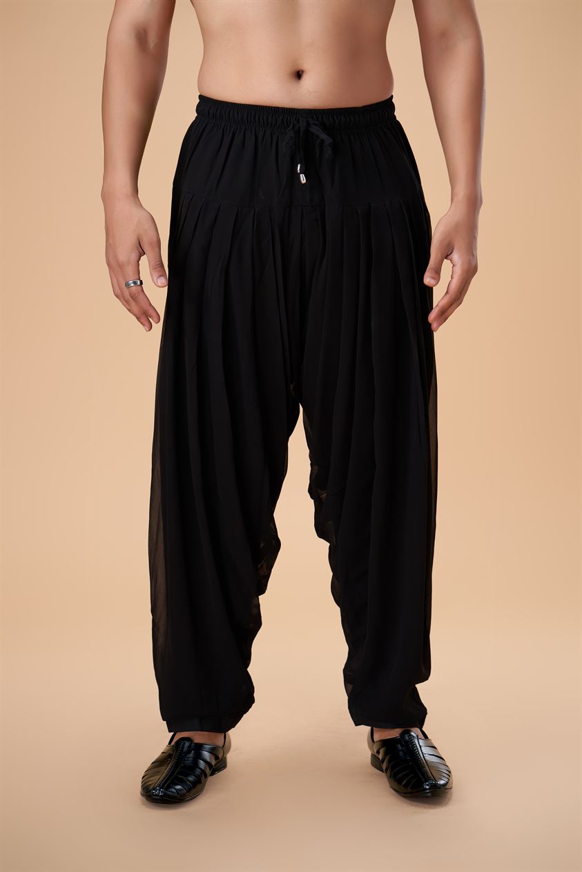 Black Georgette Semi-Afghani Plain Bottom