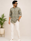 Coffee Brown Cotton Printed Short Kurta