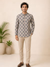 Beige Cotton Printed Short Kurta
