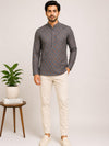 Slate Grey Cotton Printed Short Kurta