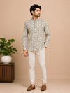 Beige Cotton Printed Short Kurta
