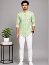 Pista Green Cotton Printed Short Kurta