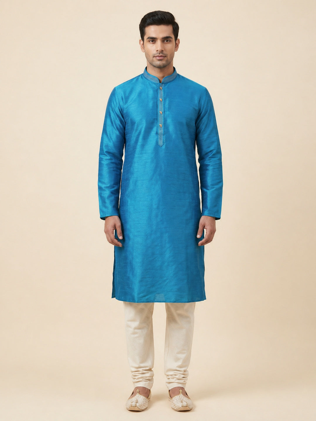 Turquoise Blue  Art Silk Jaquard Kurta Set Festive Wear