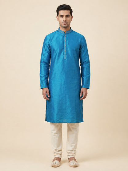 Turquoise Blue  Art Silk Jaquard Kurta Set Festive Wear