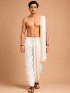 Off-White Art Silk Zari Border Dhoti with Dupatta Festive Wear
