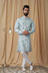 Sky Blue Muslin Mirror and Embroidered Kurta Pyjama
