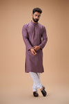 Lavender Pure Cotton Self Jaquard Kurta Pyjama