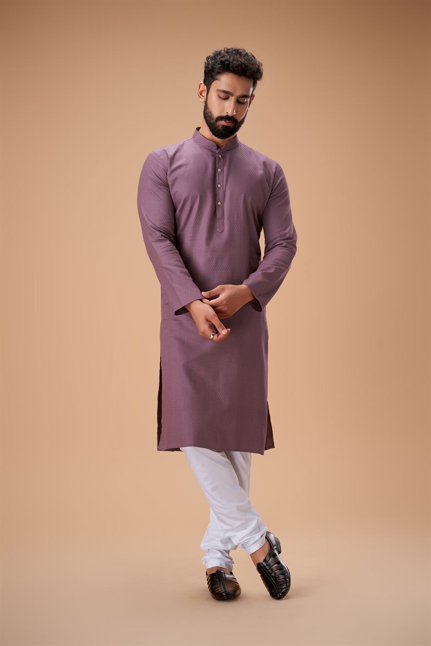 Lavender Pure Cotton Self Jaquard Kurta Pyjama