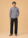 Gray Linen Printed Short Kurta