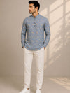 Pearl Grey Cotton Printed Short Kurta