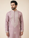 Onion Pink Linen Thread Embroidered Kurta Set for Festive Wear