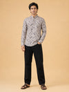 Beige Linen Printed Short Kurta